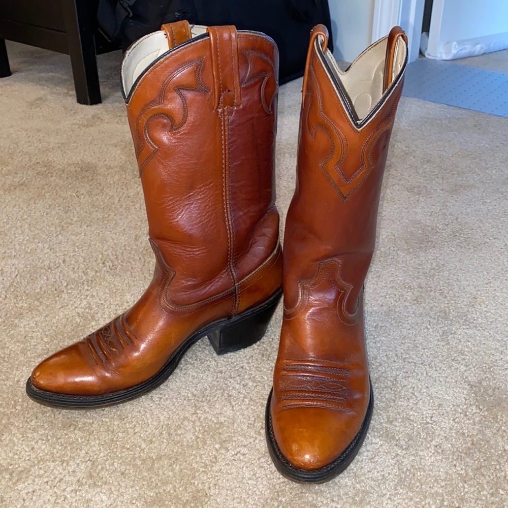 Vintage 70s/80s Dingo Cowboy Boots Brown Leather Heeled Men’s Size 8D